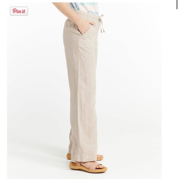 LL Bean Women's Premium Washable Linen Pull-On Pants, Oatmeal size  12 - Picture 5 of 11